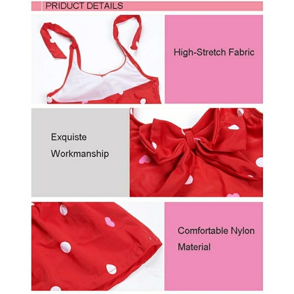 Red Polka Dot Girls Bathing Suit with Red Headband - Picture 4 of 4